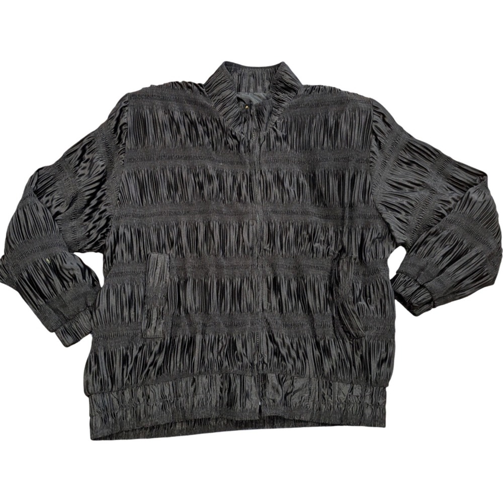 Vtg ADS American Designer Styles Las Vegas Black Smocked Pleated Bomber Jacket M